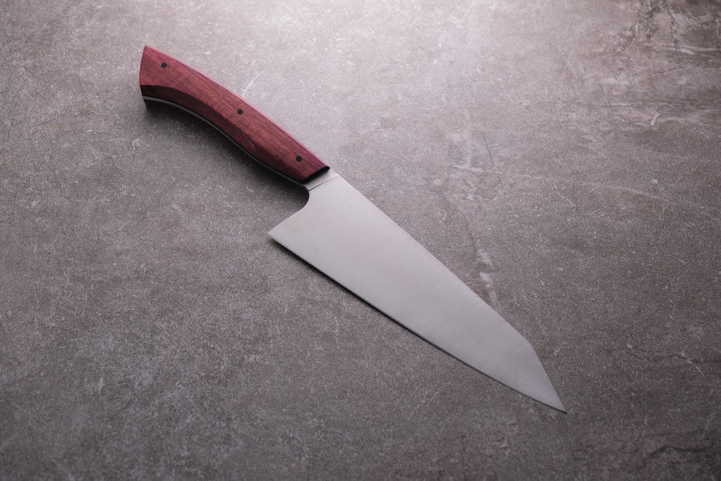 7 Inch Stainless Steel K-Tip Chefs Knife With Purple Heart Wood Handle