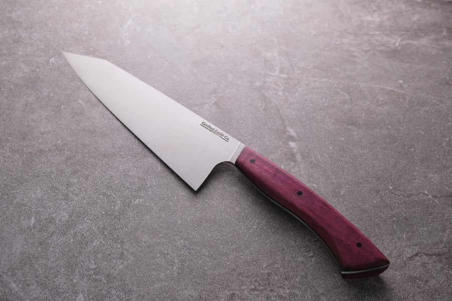 7 Inch Stainless Steel K-Tip Chefs Knife With Purple Heart Wood Handle