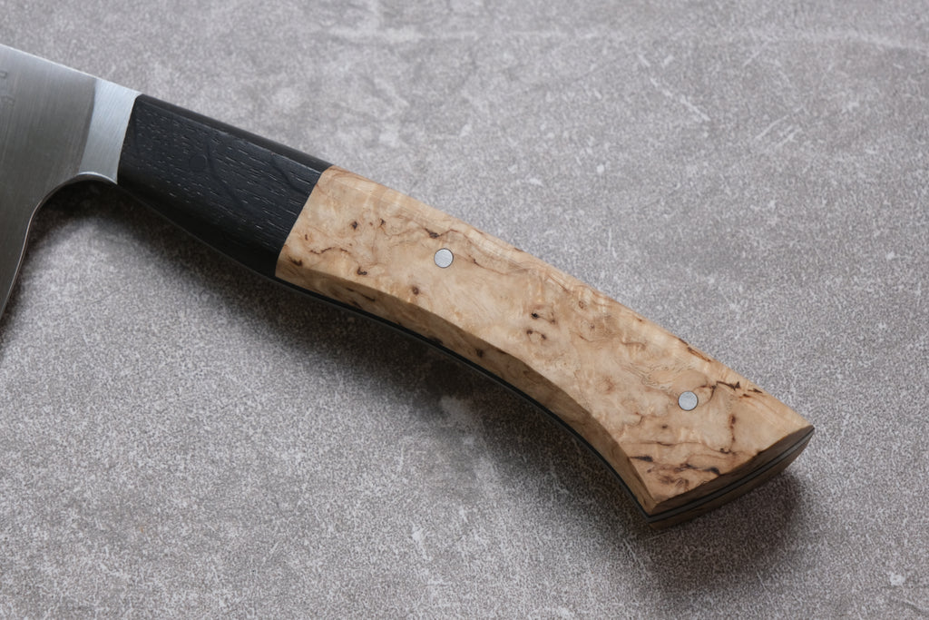 8 Inch Stainless Steel Chefs Knife With Ash Burr & Ancient Bog Oak Handle