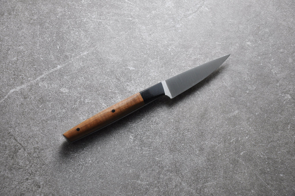 3 Inch Stainless Fruit/Paring Knife With Koa Wood & Black G10 Handle