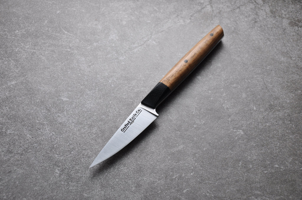 3 Inch Stainless Fruit/Paring Knife With Koa Wood & Black G10 Handle