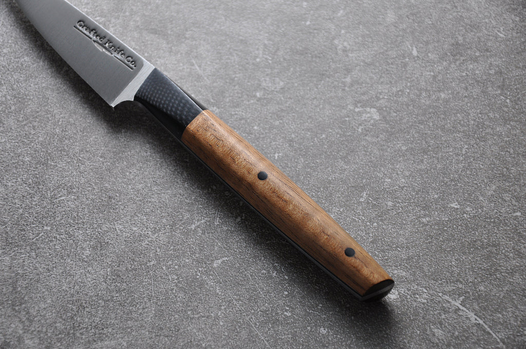 3 Inch Stainless Fruit/Paring Knife With Koa Wood & Black G10 Handle